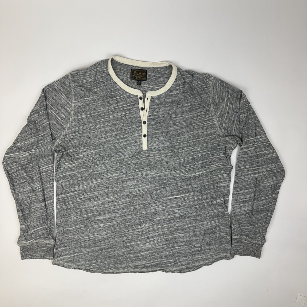 Mens Lucky Brand Henley Long Sleeve Heather Textured Gray Shirt Size XLarge GUC